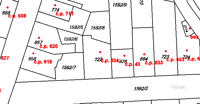 Kateřinky 634, Opava na parcele st. 722 v KÚ Kateřinky u Opavy, Katastrální mapa