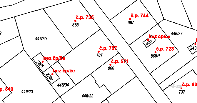 Bojkovice 727 na parcele st. 787 v KÚ Bojkovice, Katastrální mapa