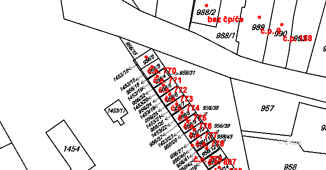 Pudlov 773, Bohumín na parcele st. 956/5 v KÚ Pudlov, Katastrální mapa