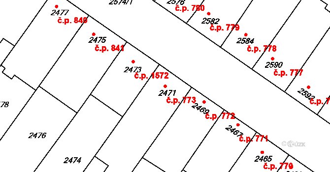 Hluk 773 na parcele st. 2471 v KÚ Hluk, Katastrální mapa