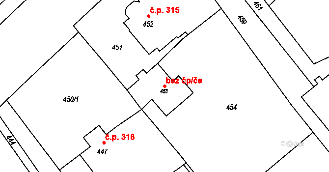 Havířov 48078492 na parcele st. 453 v KÚ Dolní Suchá, Katastrální mapa