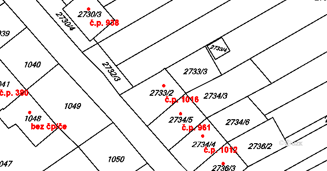 Nivnice 1016 na parcele st. 2733/2 v KÚ Nivnice, Katastrální mapa
