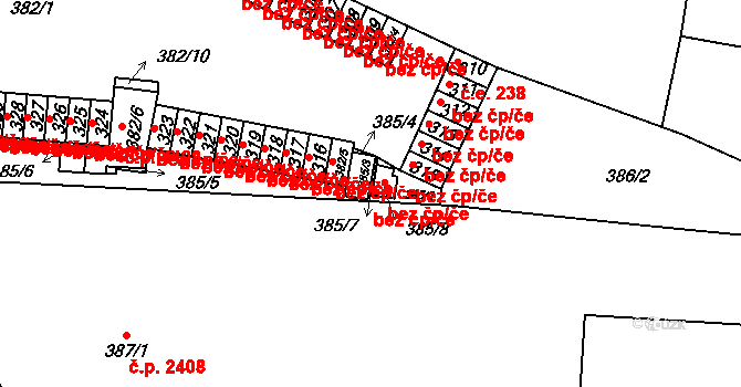 Brno 50357492 na parcele st. 385/8 v KÚ Židenice, Katastrální mapa