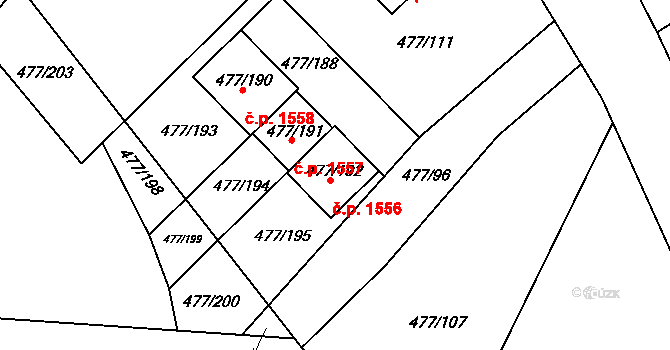 Žamberk 1556 na parcele st. 477/192 v KÚ Žamberk, Katastrální mapa