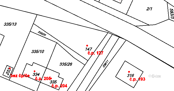 Jiřice 127, Kostelec nad Labem na parcele st. 147 v KÚ Jiřice u Kostelce nad Labem, Katastrální mapa