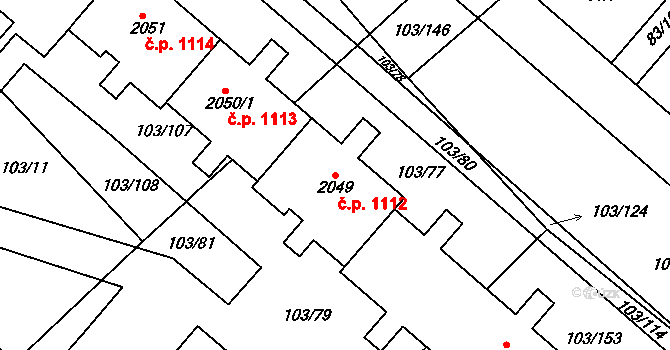 Neratovice 1112 na parcele st. 2049 v KÚ Neratovice, Katastrální mapa