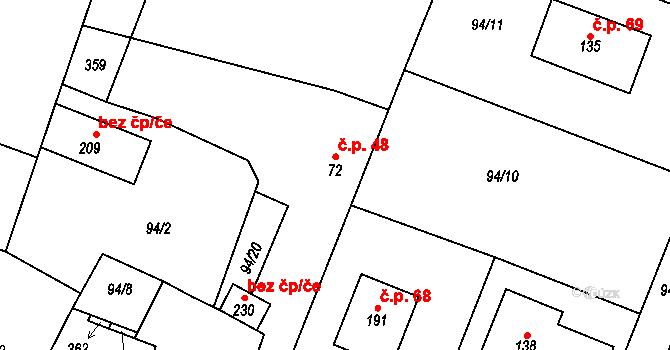 Noutonice 48, Lichoceves na parcele st. 72 v KÚ Noutonice, Katastrální mapa