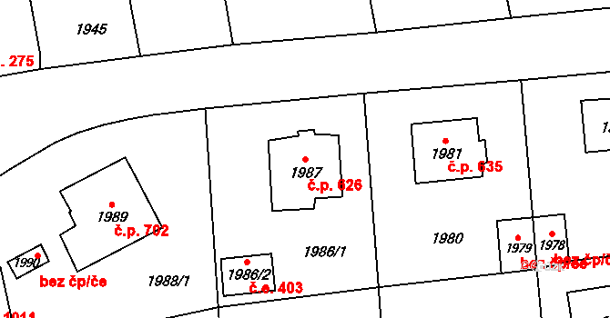Dobřichovice 626 na parcele st. 1987 v KÚ Dobřichovice, Katastrální mapa