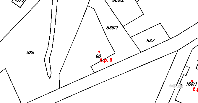 Karlova Huť 8, Bělá nad Radbuzou na parcele st. 90 v KÚ Smolov, Katastrální mapa