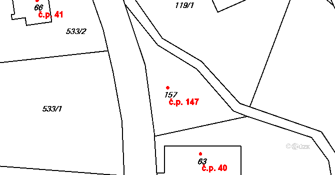 Rožmitál 147, Broumov na parcele st. 157 v KÚ Rožmitál, Katastrální mapa