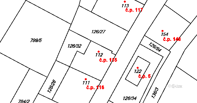 Vysoké Chvojno 115 na parcele st. 112 v KÚ Vysoké Chvojno, Katastrální mapa