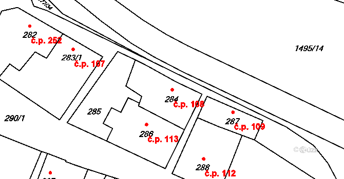 Mohelnice 108 na parcele st. 284 v KÚ Mohelnice, Katastrální mapa