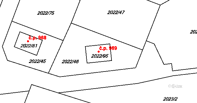 Velká Bystřice 969 na parcele st. 2022/95 v KÚ Velká Bystřice, Katastrální mapa