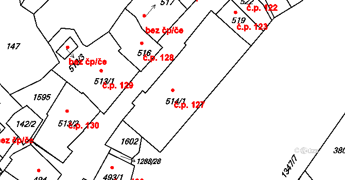Plešivec 127, Český Krumlov na parcele st. 514/1 v KÚ Český Krumlov, Katastrální mapa