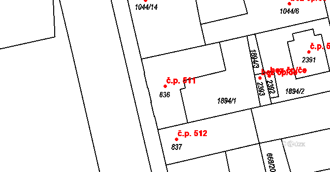 Vodňany II 511, Vodňany na parcele st. 836 v KÚ Vodňany, Katastrální mapa