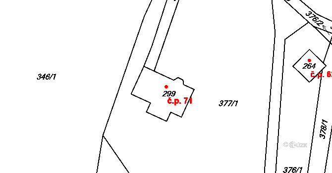 Loukov 71, Háje nad Jizerou na parcele st. 299 v KÚ Rybnice, Katastrální mapa
