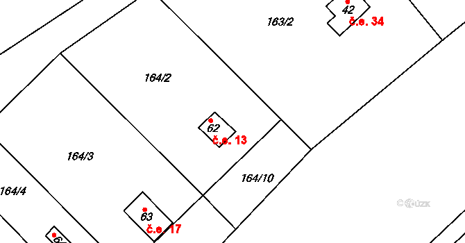 Sechov 13, Kožlí na parcele st. 62 v KÚ Sechov, Katastrální mapa