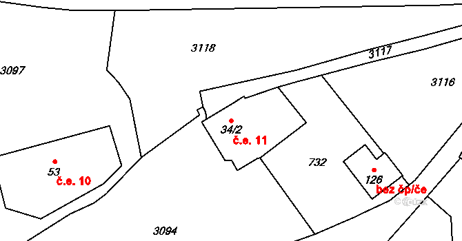 Prorubky 11, Liberk na parcele st. 34/2 v KÚ Prorubky, Katastrální mapa