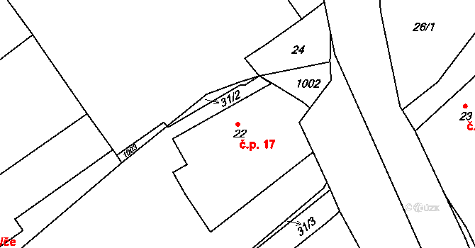 Val 17 na parcele st. 22 v KÚ Val u Dobrušky, Katastrální mapa