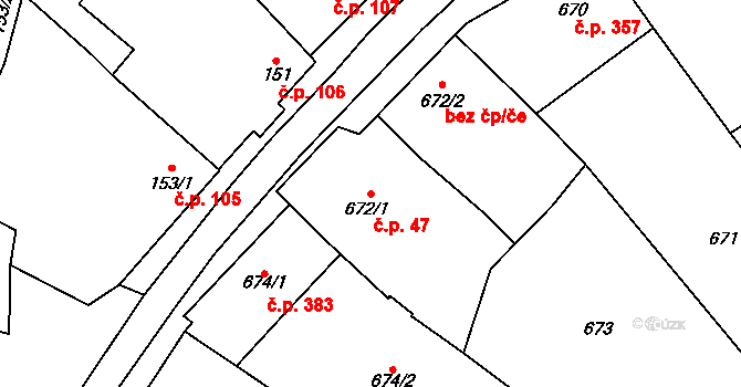 Borkovany 47 na parcele st. 672/1 v KÚ Borkovany, Katastrální mapa