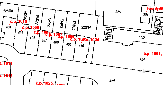 Vysoký Újezd 1004 na parcele st. 410 v KÚ Vysoký Újezd u Berouna, Katastrální mapa