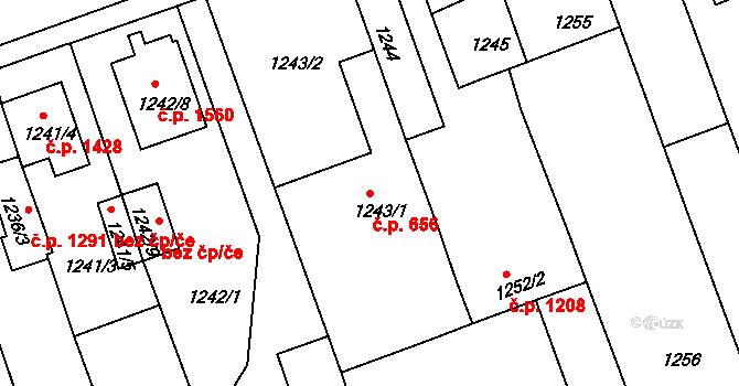 Holešov 656 na parcele st. 1243/1 v KÚ Holešov, Katastrální mapa