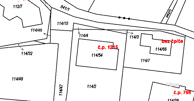 Srubec 1215 na parcele st. 114/54 v KÚ Srubec, Katastrální mapa