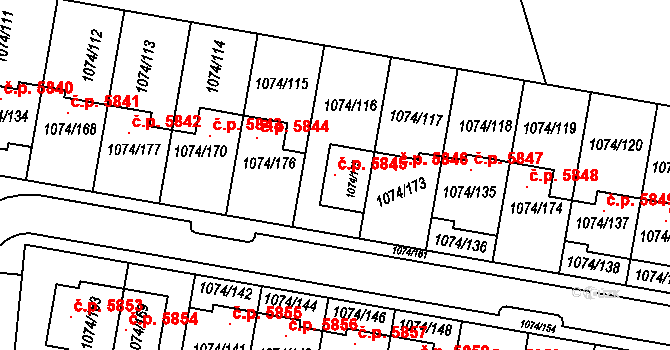 Jihlava 5845 na parcele st. 1074/175 v KÚ Jihlava, Katastrální mapa