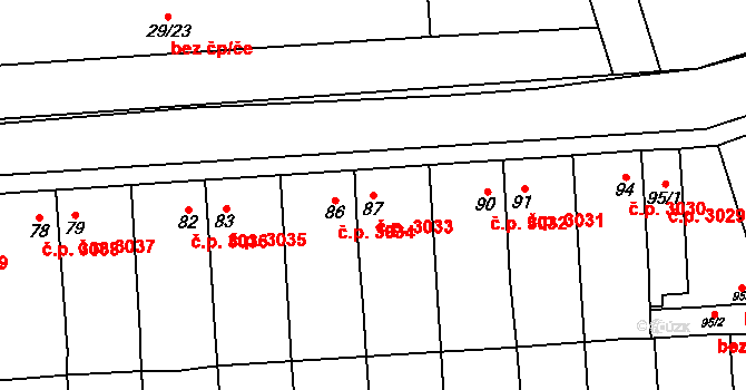 Znojmo 3033 na parcele st. 87 v KÚ Znojmo-Louka, Katastrální mapa