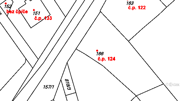 Konice 124, Znojmo na parcele st. 166 v KÚ Konice u Znojma, Katastrální mapa