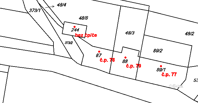 Krchleby 78 na parcele st. 87 v KÚ Krchleby u Čáslavi, Katastrální mapa