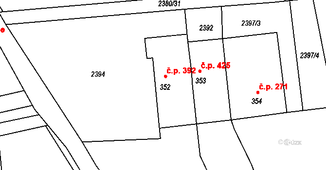 Trhové Sviny 392 na parcele st. 352 v KÚ Trhové Sviny, Katastrální mapa
