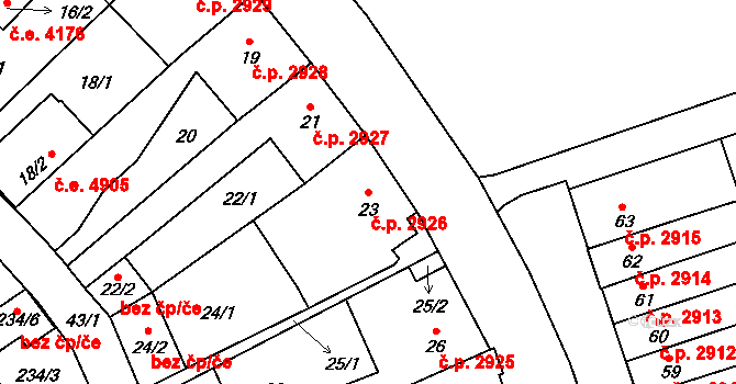 Helenín 2926, Jihlava na parcele st. 23 v KÚ Helenín, Katastrální mapa