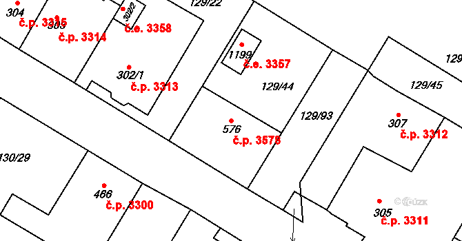 Jihlava 3578 na parcele st. 576 v KÚ Bedřichov u Jihlavy, Katastrální mapa