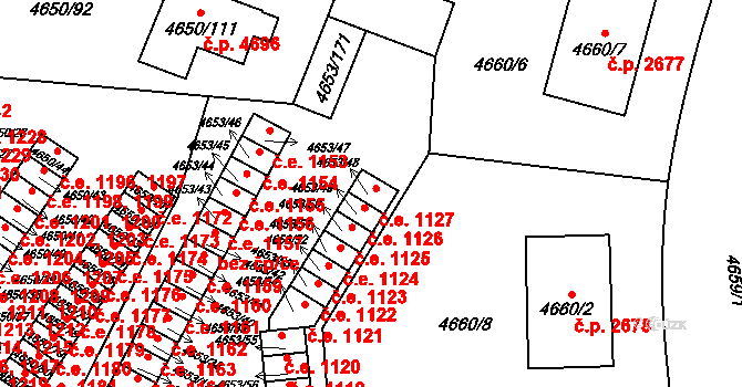 Jihlava 1127 na parcele st. 4653/48 v KÚ Jihlava, Katastrální mapa