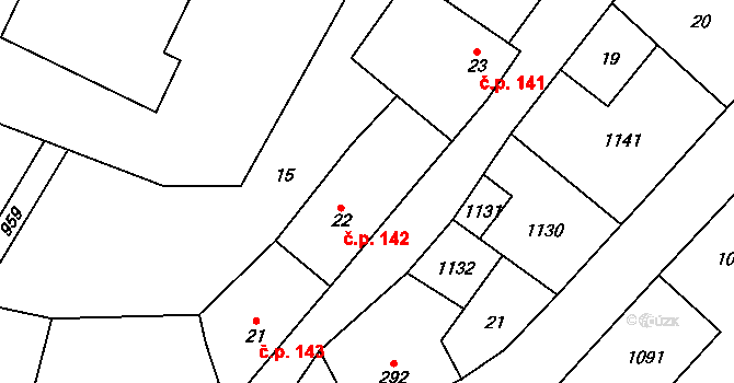 Rožďalovice 142 na parcele st. 22 v KÚ Rožďalovice, Katastrální mapa
