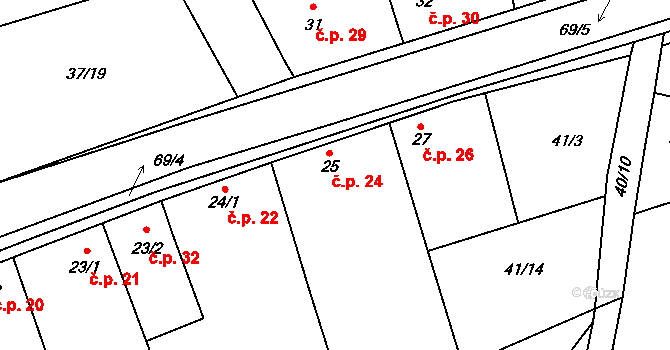 Osluchov 24, Žižice na parcele st. 25 v KÚ Osluchov, Katastrální mapa