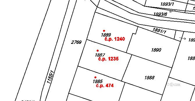 Vracov 1235 na parcele st. 1887 v KÚ Vracov, Katastrální mapa