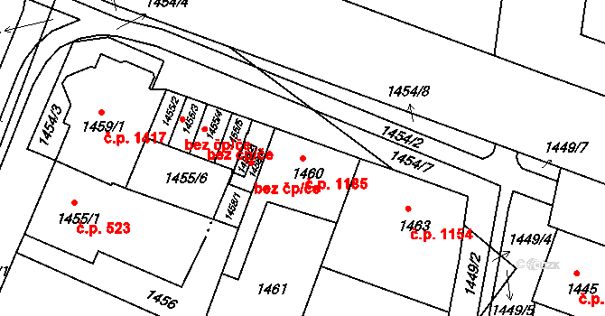 Bzenec 1185 na parcele st. 1460 v KÚ Bzenec, Katastrální mapa