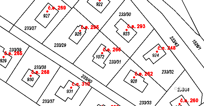 Zlenice 266, Lštění na parcele st. 1072 v KÚ Lštění, Katastrální mapa