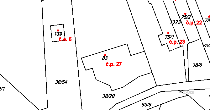 Kvasejovice 27, Sedlec-Prčice na parcele st. 83 v KÚ Kvasejovice, Katastrální mapa