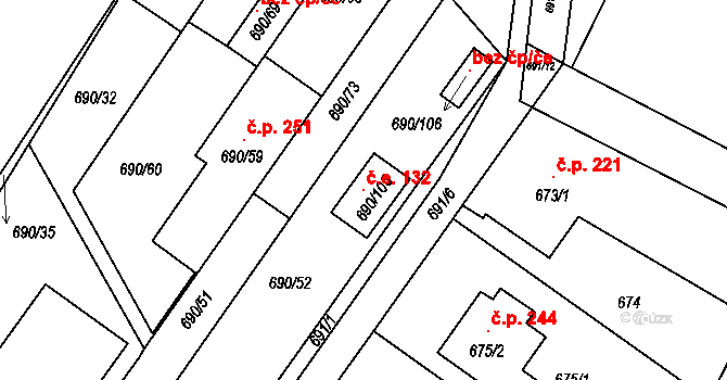 Poříčí 132, Boršov nad Vltavou na parcele st. 690/105 v KÚ Boršov nad Vltavou, Katastrální mapa