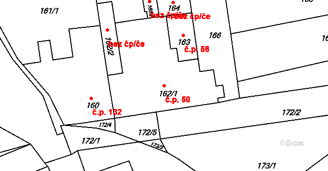 Dolní Lhota 50, Blansko na parcele st. 162/1 v KÚ Dolní Lhota, Katastrální mapa