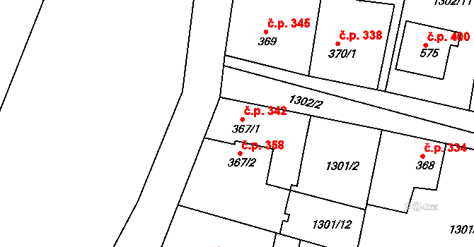 Hudlice 342 na parcele st. 367/1 v KÚ Hudlice, Katastrální mapa