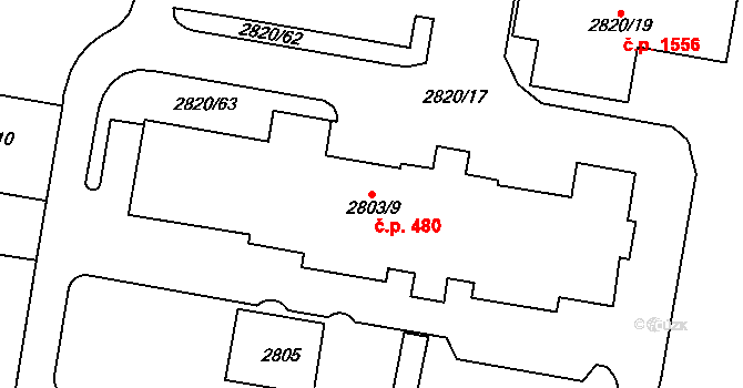 Předměstí 480, Moravská Třebová na parcele st. 2803/9 v KÚ Moravská Třebová, Katastrální mapa