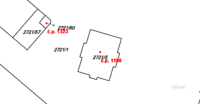 Hulín 1196 na parcele st. 2721/5 v KÚ Hulín, Katastrální mapa