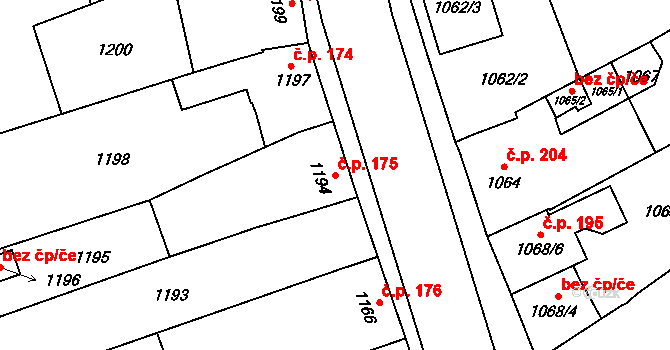 Dub nad Moravou 175 na parcele st. 1194 v KÚ Dub nad Moravou, Katastrální mapa