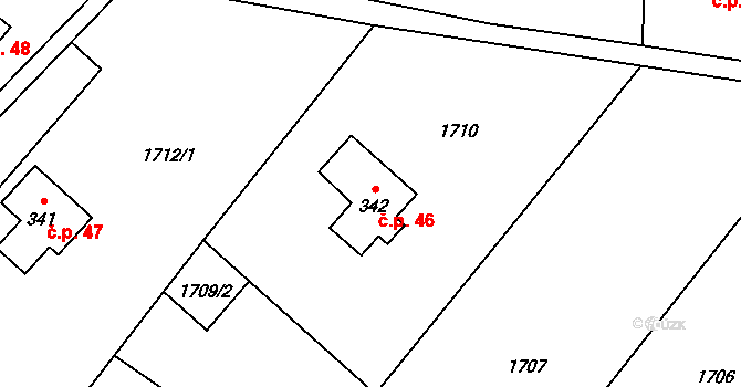 Valy 46, Krompach na parcele st. 342 v KÚ Krompach, Katastrální mapa