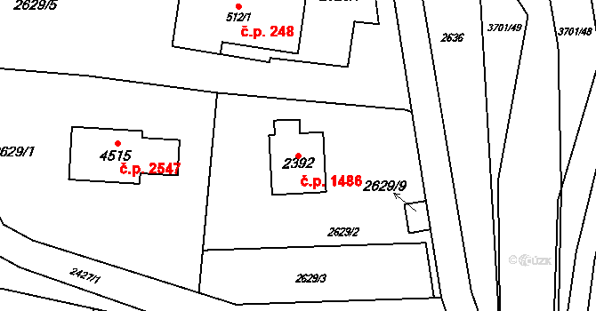 Rožnov pod Radhoštěm 1486 na parcele st. 2392 v KÚ Rožnov pod Radhoštěm, Katastrální mapa