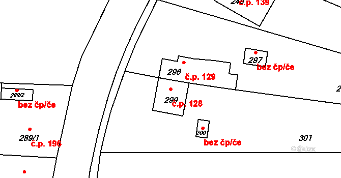 Podlesí 128, Valašské Meziříčí na parcele st. 299 v KÚ Křivé, Katastrální mapa